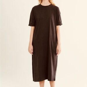 Mod ref shift Burgundy Midi Dress side slits lounge relaxed casual chic boho co